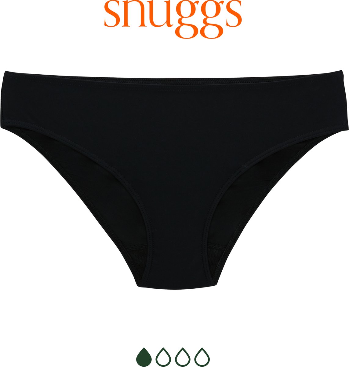 Snuggs Menstruatie Zwemkleding Lichte Absorptie Bikini Bottom Zwart Period Swimwear Zero Waste Maat S
