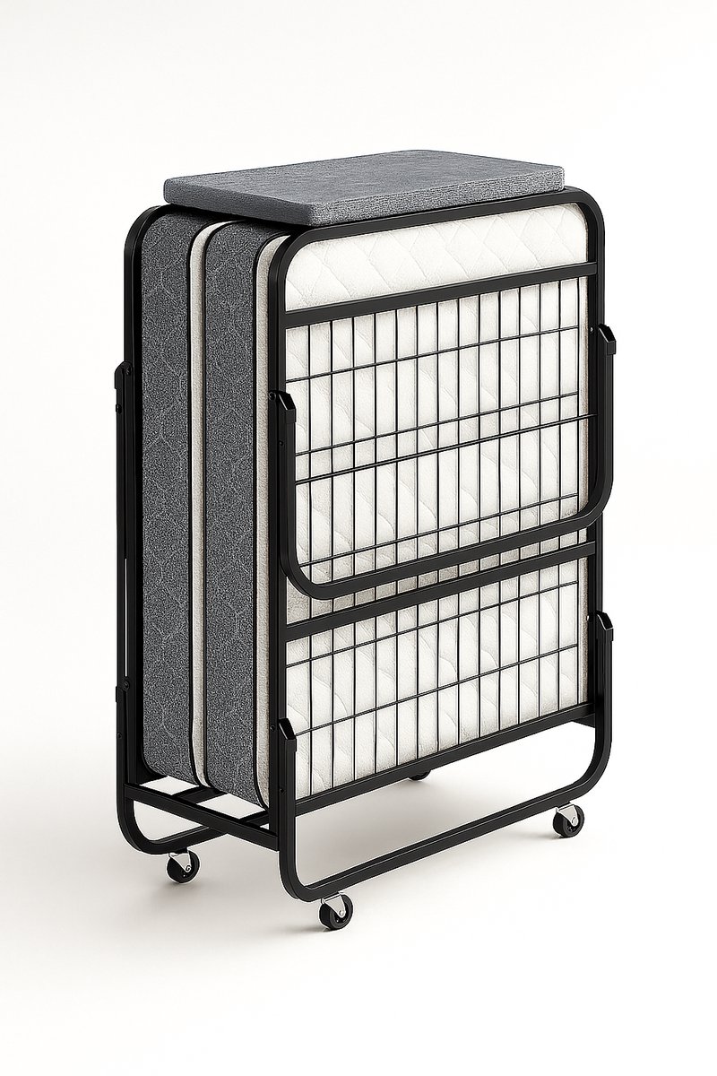 Nessa® Vouwbed met Koudschuim HR 45 14 cm -Logeerbed met matras stalen raster bodem 80x200 Antraciet matras - Zwarte frame