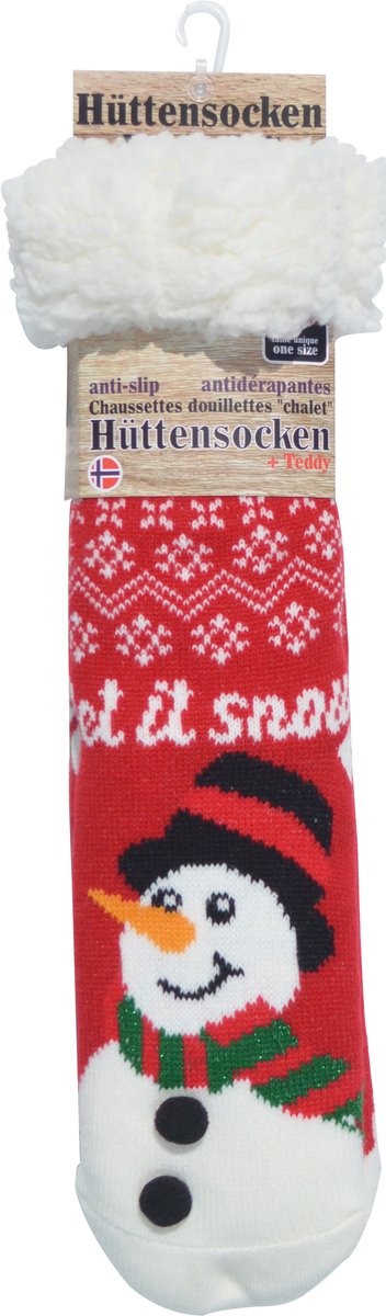 Kerst sokken - Happy Holidays - warme huttensocken mét anti slip - onze size - Sneeuwman