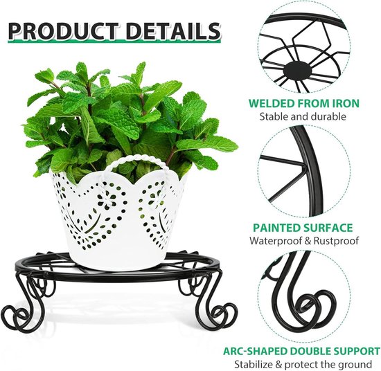 Metalen plantenstandaards set van 3 zware bloemenstandaard buiten - roestvrij ijzeren tuincontainerhouder - rond plantenpot ondersteunt rek voor binnen balkon decoratie (23 cm)