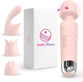 Pure Pleasure® Vibrator voor Vrouwen – Magic Wand Vibrator met 3 Opzetstukken – Seksspeeltjes voor Vrouwen & Koppels – G-spot & Clitoris Stimulator – Oplaadbaar – Fluisterstil – Siliconen – Roze