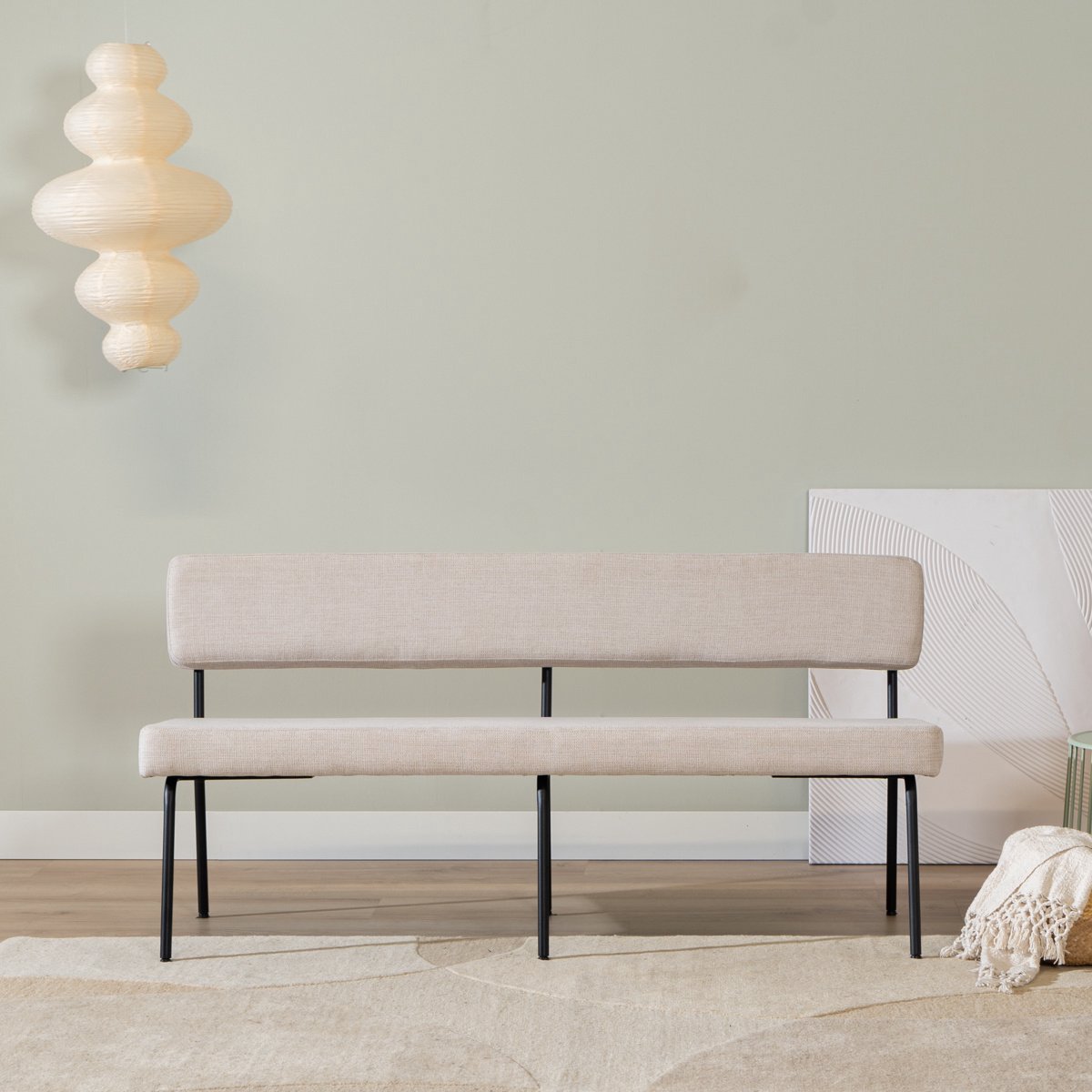 Bronx71 Scandinavische eetkamerbank Espen beige gerecyclede stof 160 cm - eettafelbank - eetbank