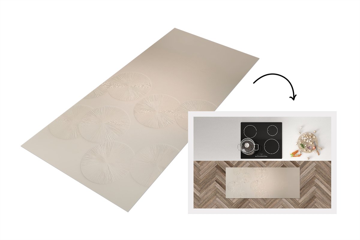 KitchenYeah Keukenloper 120x50 cm - Keukenmat vinyl Japandi - Beige - Modern - Keukenmatten loper - Keuken vloerkleed tapijt Japandi - Cirkels