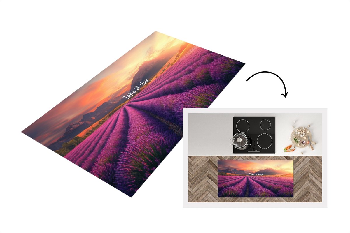 KitchenYeah Keukenloper 120x60 cm - Keukenmat vinyl Lavendelveld - Quote - Zonsondergang - Keukenmatten loper - Keuken vloerkleed tapijt
