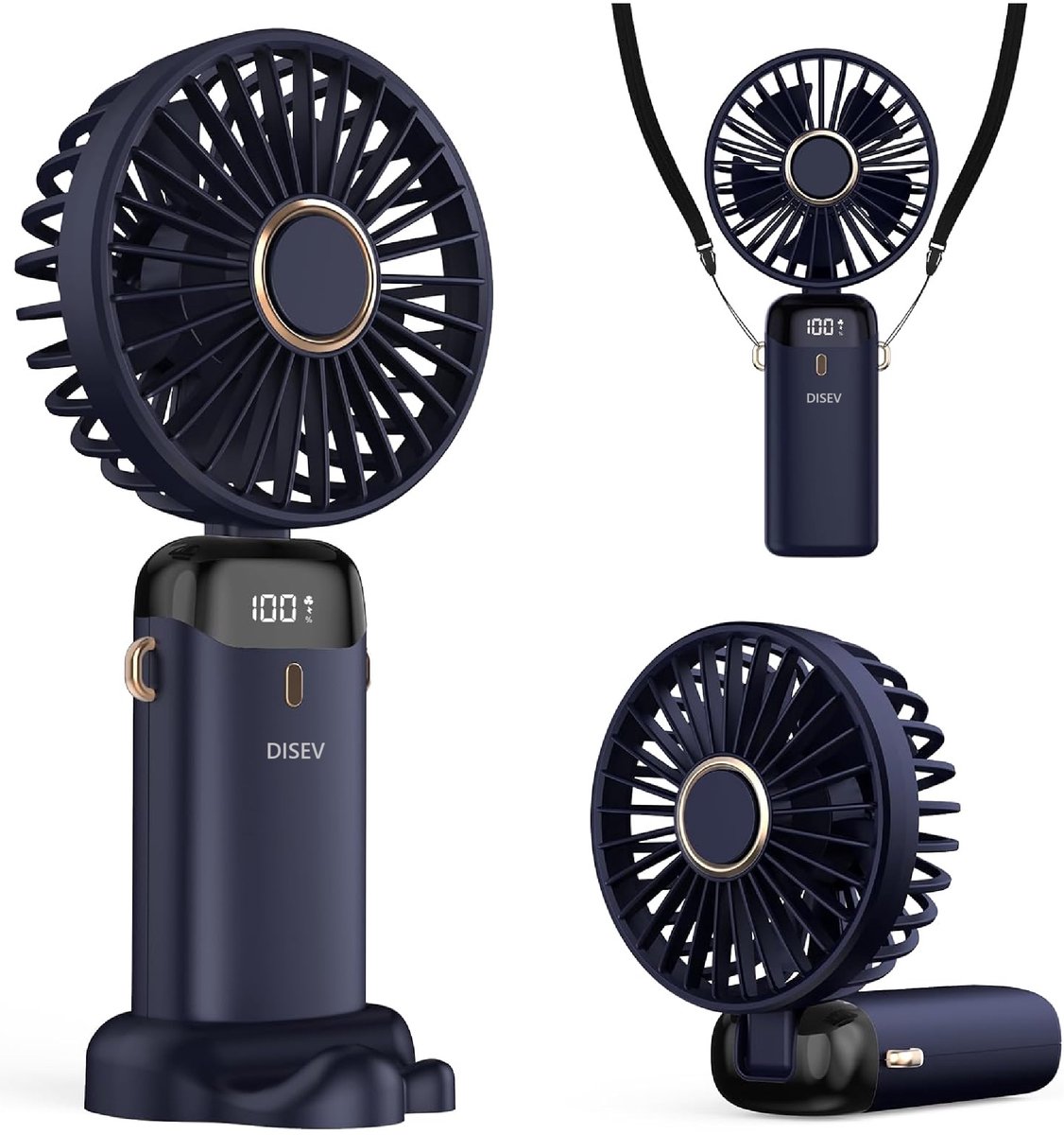 Handventilator - Mini Ventilator - Kleine USB-ventilator - Draagbare mini-ventilator - Oplaadbare batterij - 3600 mAh - Digitaal beeld - 5 Standen - Ventilator - Nek Ventilator usb oplaadbaar - Opvouwbaar met Display - Blauw