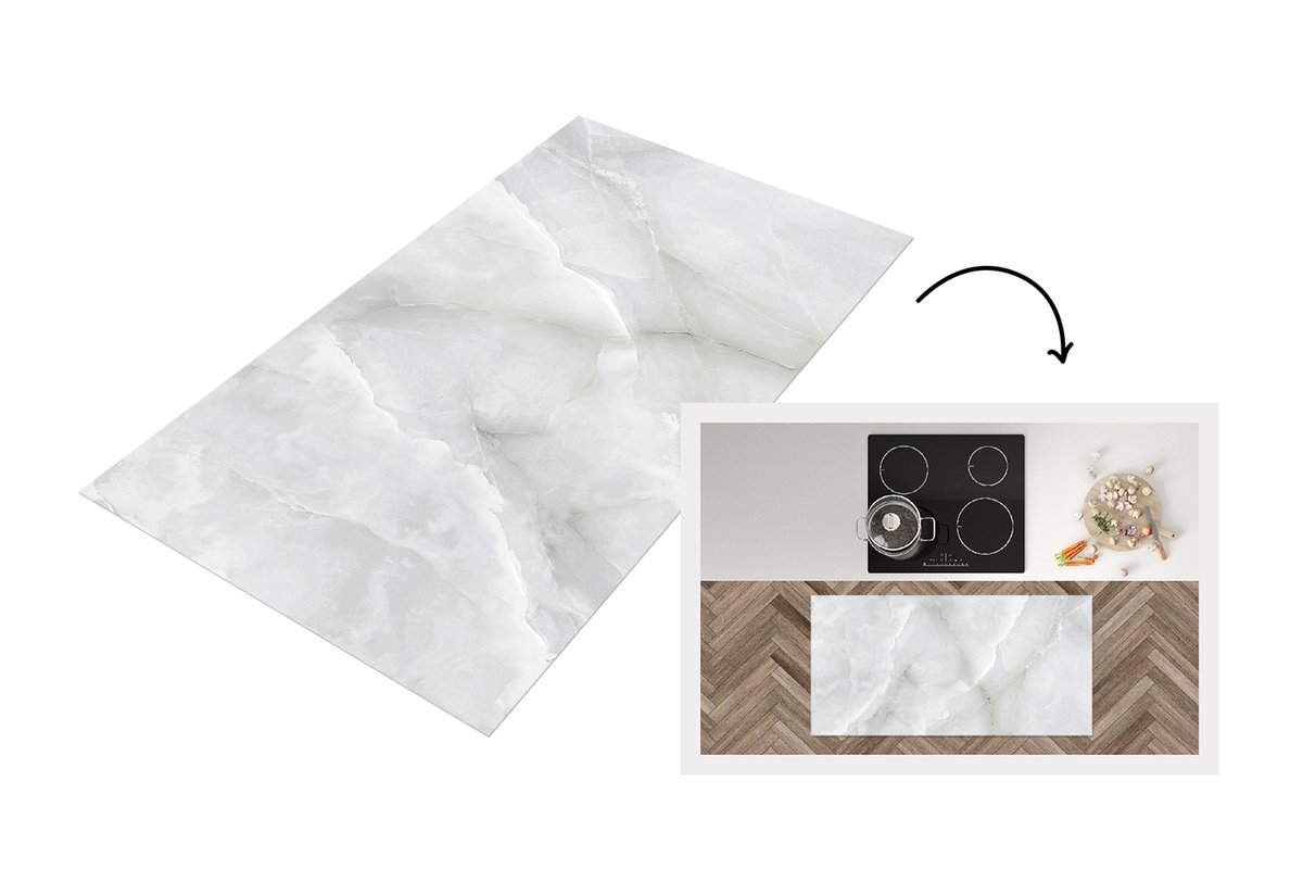 KitchenYeah Keukenloper 120x60 cm - Keukenmat vinyl Marmer - Wit - Patronen - Steen - Marmerlook - Keukenmatten loper - Keuken vloerkleed tapijt Marmer - Streep