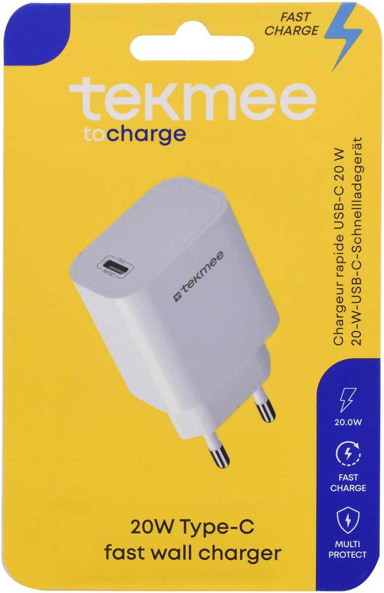 Tekmee - USB-C Adapter - Snellader - USB-C Oplader- 20W - Universeel