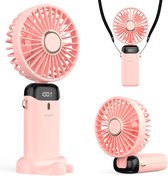 Ventilateur à main - Mini ventilateur - Petit ventilateur USB - Mini ventilateur portable - Batterie rechargeable - 3600 mAh - Affichage numérique - 5 modes - Ventilateur - Ventilateur de cou rechargeable USB - Pliable avec écran - Rose