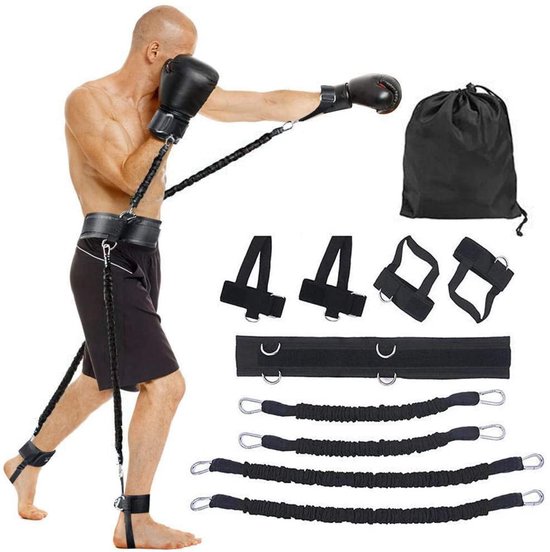 Foto: 1 set sport fitness weerstandsbanden stretchbandenset bokstrainer boks bounce training weerstandsbanden zwart voor been en armoefeningen