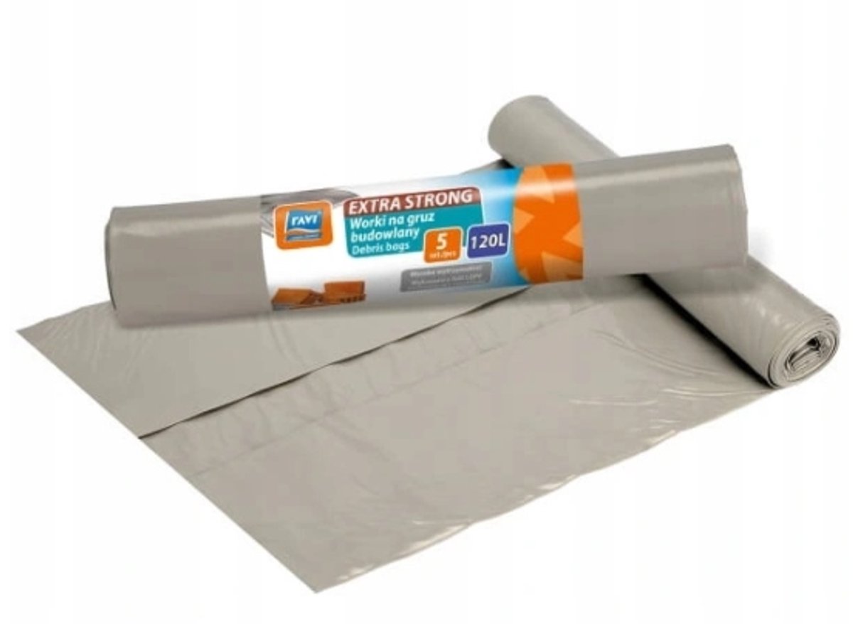 Ravi Extra Strong Serie - Bouwafvalzakken - 120L - Grijs - Set van 5
