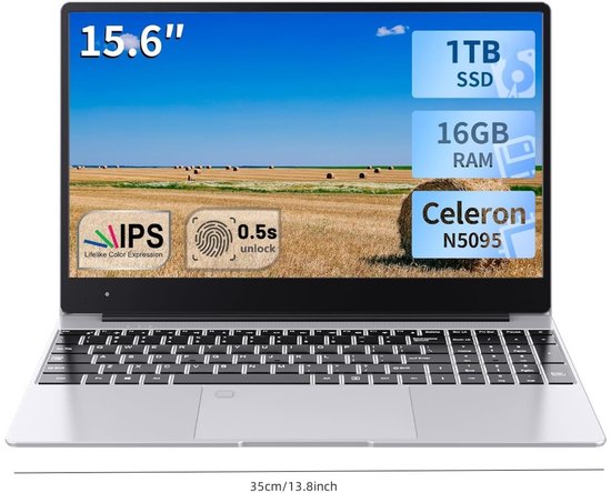 Acmine Laptop - 15.6" FHD IPS - 16GB Geheugen - 1TB SSD - Toetsenbordverlichting - Vingerafdrukontgrendeling - Windows 11 - Met Franse AZERTY Toetsenbord Stickers