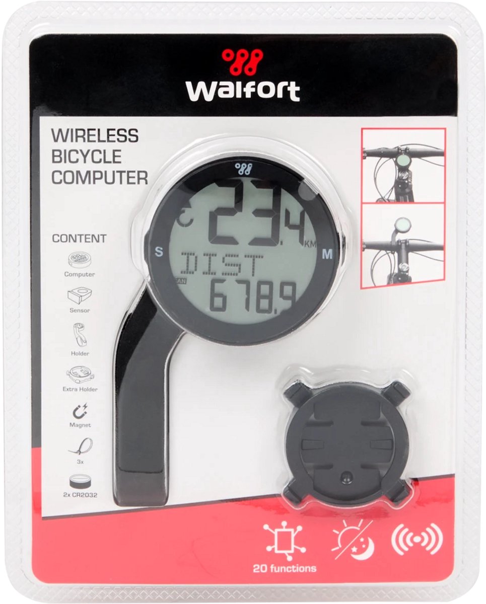 WALFORT wireless fietscomputer - high performance - groot LCD scherm - 15 functies en talen - dag- en nachtmodus