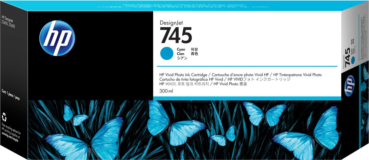 HP 745 - 300ml cartridge Cyaan (F9K03A)