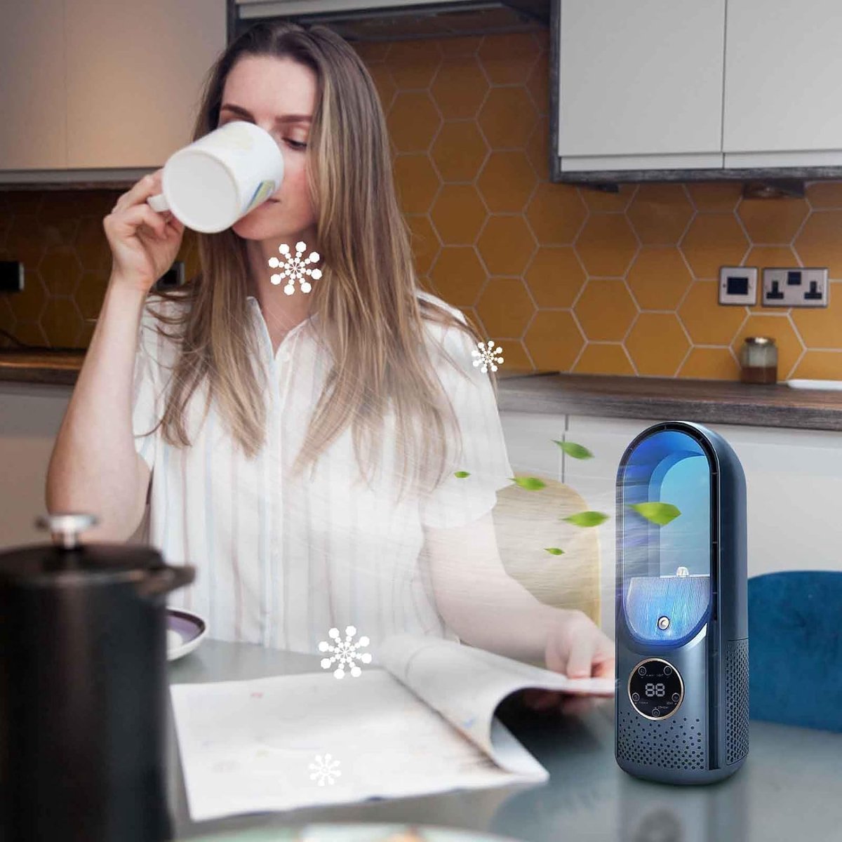 Bladloze Ventilator - Tafelventilator - Aircooler - Luchtkoeler - Tafel Ventilator - Energiezuinige Koeling - Stille Bladloze Ventilator - Aanraakbediening - USB - Draagbare Ventilator - Blauw thumbnail 4