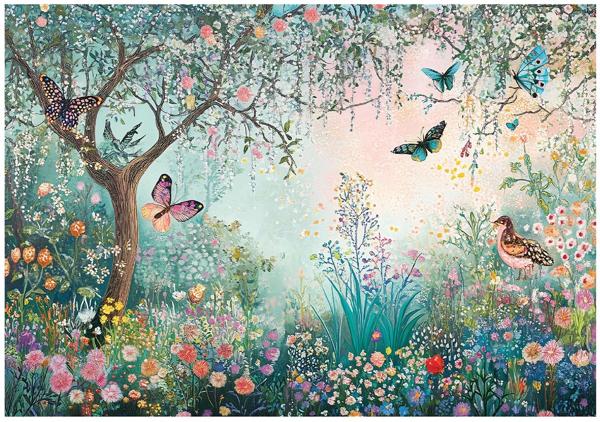 WALLARENA - Fotobehang - 300x210 cm - fotobehang voor kinderen met een betoverende tuin en bloemen van vliesbehang