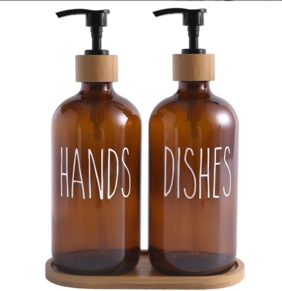 Amber Glass Black Hand Zeepdispenser 500ml en 250ml Opties - Mat Glas & Antislip Basis - Geweldige Keuken of Badkamer Zeep, Conditioner of Shampoo Dispenser (zwart, 500ml