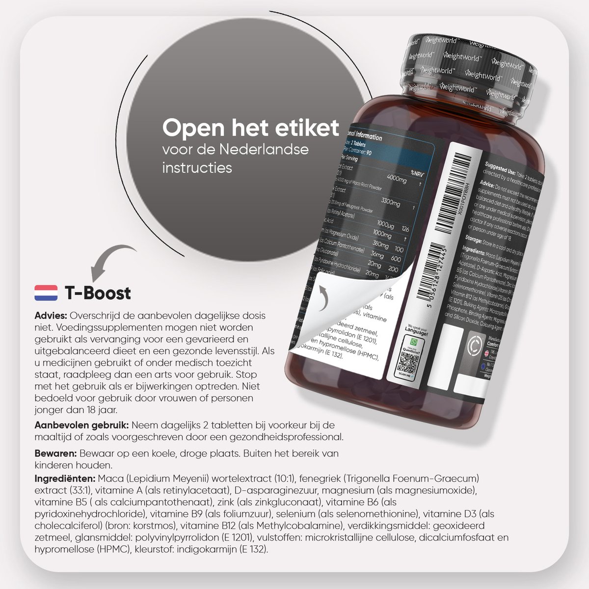 WeightWorld Natuurlijke Testosterone Booster voor Mannen - Met Maca, Magnesium, Zink en Vitamine D3 - 180 vegan tabletten voor 3 maanden - Draagt bij aan normale testosterongehalten — afbeelding 6