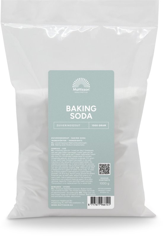 Een zak Mattisson baking soda (natriumbicarbonaat) van 1000 gram.