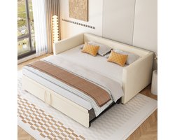 HAUSS SPOLE Slaapbank 90/180x200 cm - Multifunctioneel Uitklapbaar Slaapbank 2 Persoons - Tweepersoonsbed met Lattenbodems – Verstelbaar Logeerbed - Fluweel - Beige