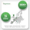 Kaart van Europa met groene pins op locaties van WeightWorld, met vermelding van 350K+ positieve ervaringen en 15 miljoen tevreden klanten.