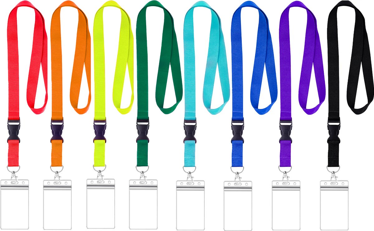 8 Stuks Afneembaar Lanyard Sleutelhangers met 8 Transparant Badgehouders - Zwart Nekkoord - Keycord Pashouder - Kaarthouder met Keykoord - Badge Houder voor Kaart/Sleutels - Telefoon/GSM Koord - Sleutelkoord - Universeel ID Pashouder - Telefoonkoord