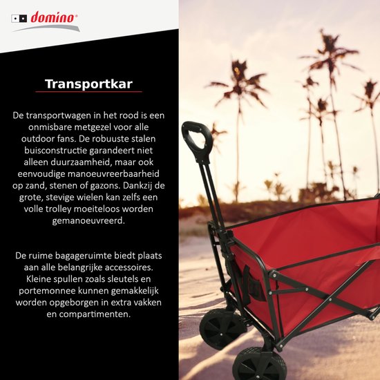 Domino® Bolderkar Bolderwagen - 90 kg Draagkracht 100L Rood - Inklapbare Transportwagen Strandkar - Wasbaar - Stevige Wielen - Draaibare wielen mét rem - Hoge kwaliteit van Merkloos — afbeelding 3