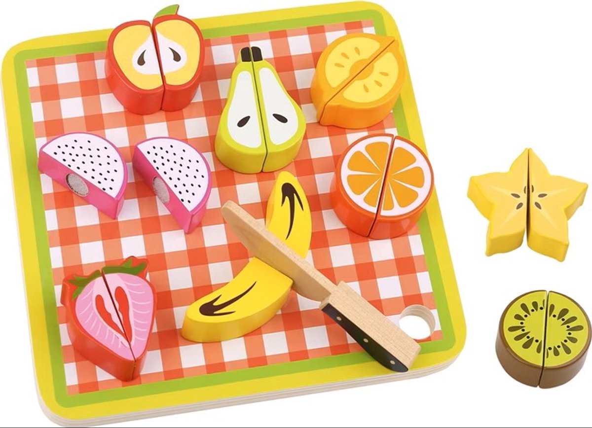 Tooky Toy Snijfruit Set – Hout – 20-delig – Met Snijplank en Mes – TL040