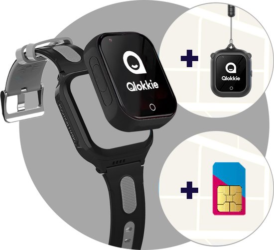 Qlokkie Kiddo GO PLUS - GPS Horloge kind - GPS Tracker kind - Videobellen - Veiligheidsgebied instellen - SOS Alarmfuncties - Smartwatch kinderen - Inclusief simkaart en mobiele app - Zwart