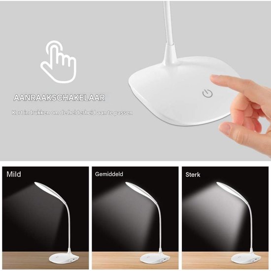 Bureaulamp LED - 360° flexibele bureaulamp - LED oplaadbare kleine bureaulamp - dimbaar - 3 helderheidsniveaus - USB oplaadbaar - geschikt voor studie, kantoorwerk — afbeelding 5