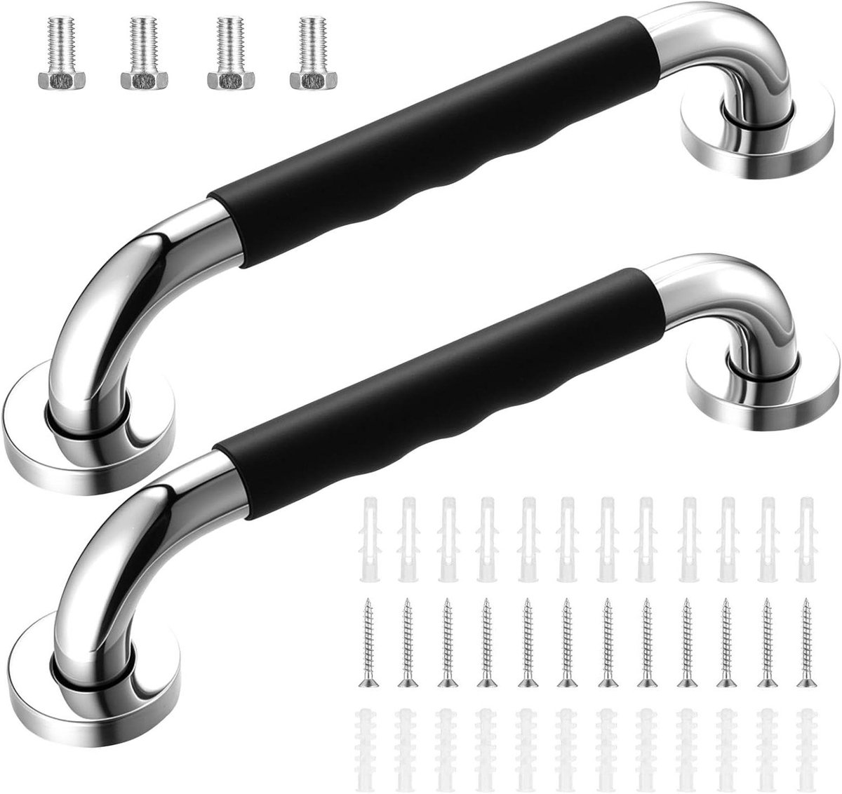 Allecto Premium - Set van 2 roestvrijstalen badkamerhandgrepen voor ouderen | Handgreep rail met antislip grip | Veiligheidshandgrepen voor douche en keuken | Binnen en buiten gebruik | Hulpgreep voor slaapkamer | Eenvoudige installatie