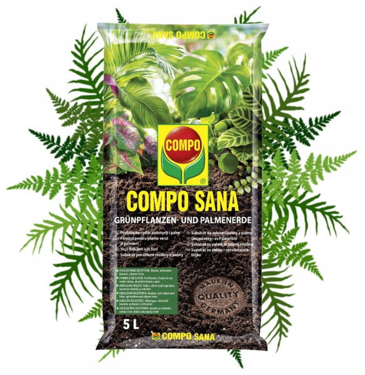 Compo Sana Serie - Potgrond voor Groene Planten en Palmen - 5L - Mengsel van Turf en Perliet - Met Dolomiet