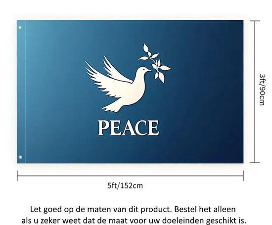 Foto: Vredesduif vlag 150x90cm vrede peace peace dove vredes duif wereldvrede no war flag polyester israel palestina rusland ukraine