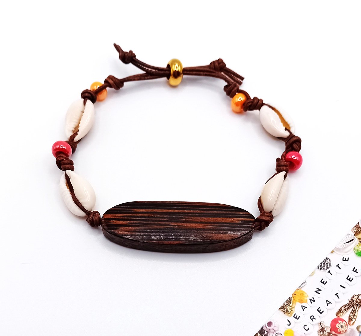 Jeannette-Creatief® - Kauri - Surfarmband - Hout - Glaskralen - Leer - Herenarmband - Boho - Bohemien - Ibiza - Armband - Vaderdag - Vaderdagcadeaus