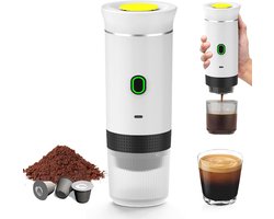 Draagbaar Koffiezetapparaat - 60ml - Capsule Koffie - 12V 6A 72W - Gemalen Koffie - Oplaadbaar - Cups - Auto en Camping - Snelle Verwarming voor Kantoor, Reizen, Camping, Thuis - Wit