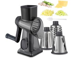 BOTC Kaasrasp - Groenteversnipperaar - 3-in-1 Rasp - 3 bladen - Sterke zuigvoet - Multifunctionele Snijmachine - Donkergrijs
