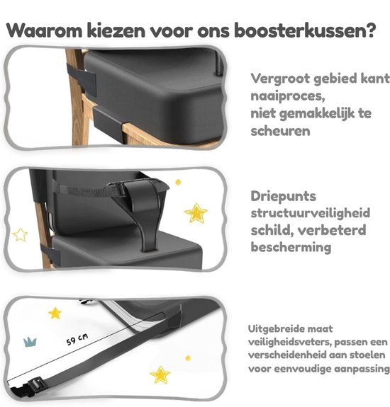 Stoelverhoger voor Kinderen - Verhoogkussen - Zitverhoger voor Eettafel & Eetkamerstoel - Peuter Stoel verhoger - Stoelkussen waterdicht - Lichtgewicht & Veilig met Veiligheidsgordel - Zwart van Merkloos — afbeelding 5