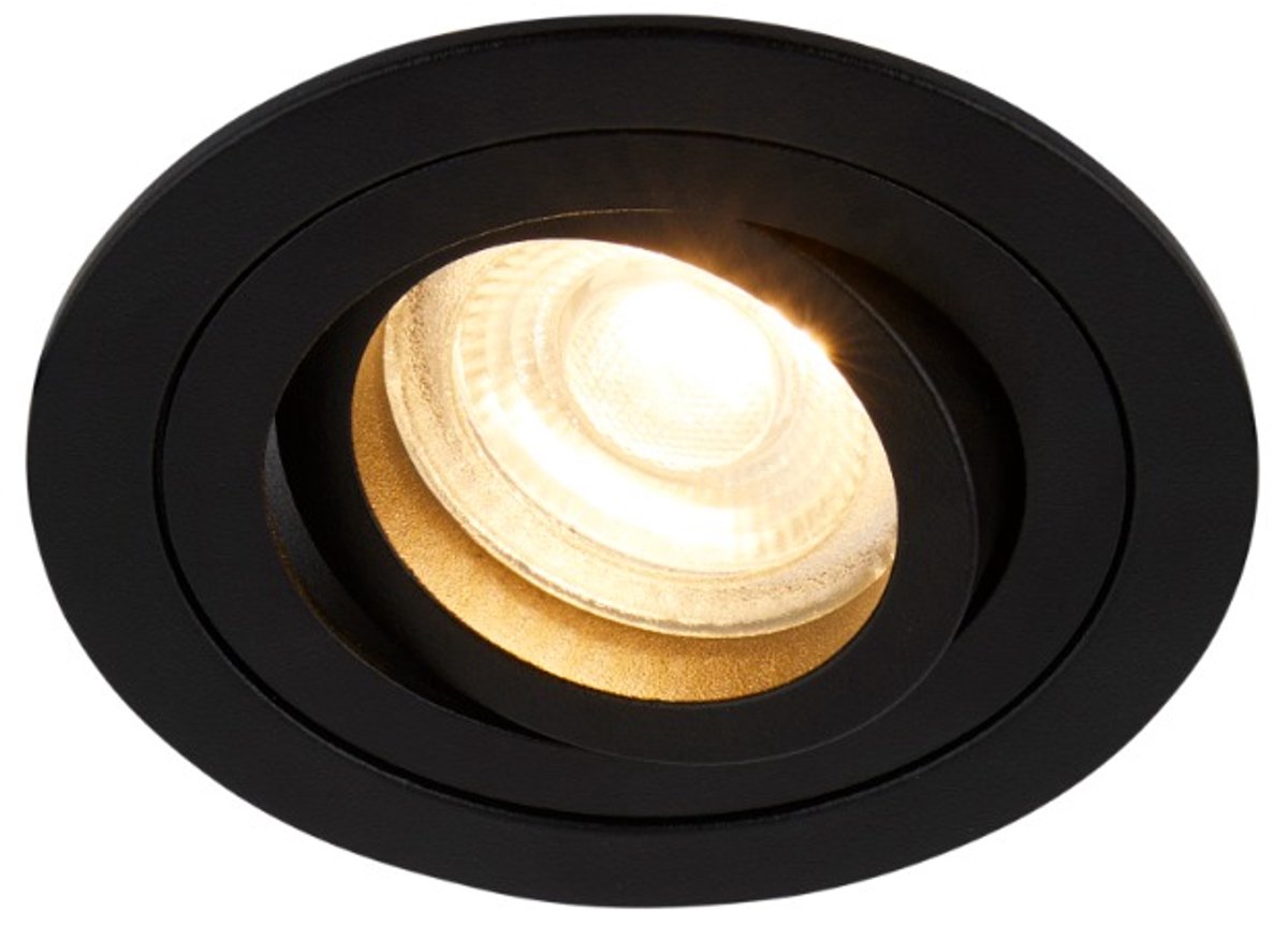 Inbouwspot zwart rond kantelbaar - Met GU10 fitting - 5 stuks