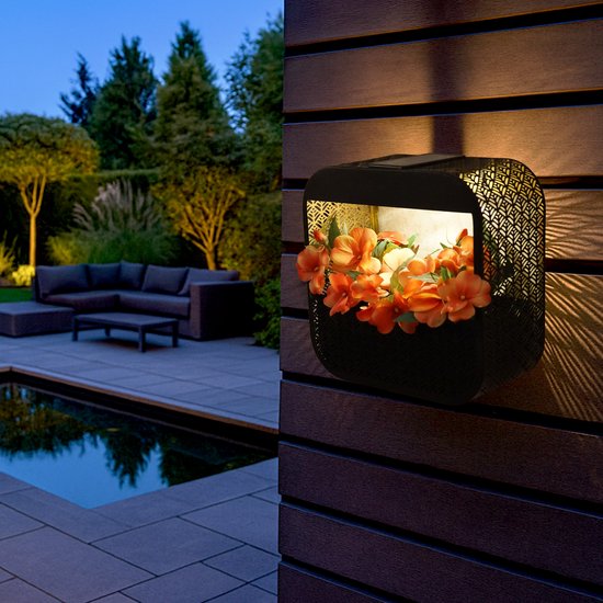 RexTech Solar wandlamp buiten 'Flor' - Recht - Wandlamp met plantenbakje - IP65 - Warm wit licht (2700K) - 20 lumen - Tuinverlichting op zonne-energie