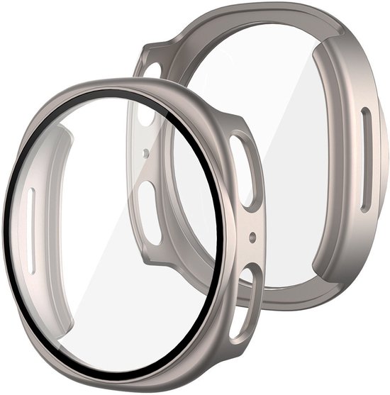 Titaniumkleurige rand met glazen bescherming voor smartwatch.