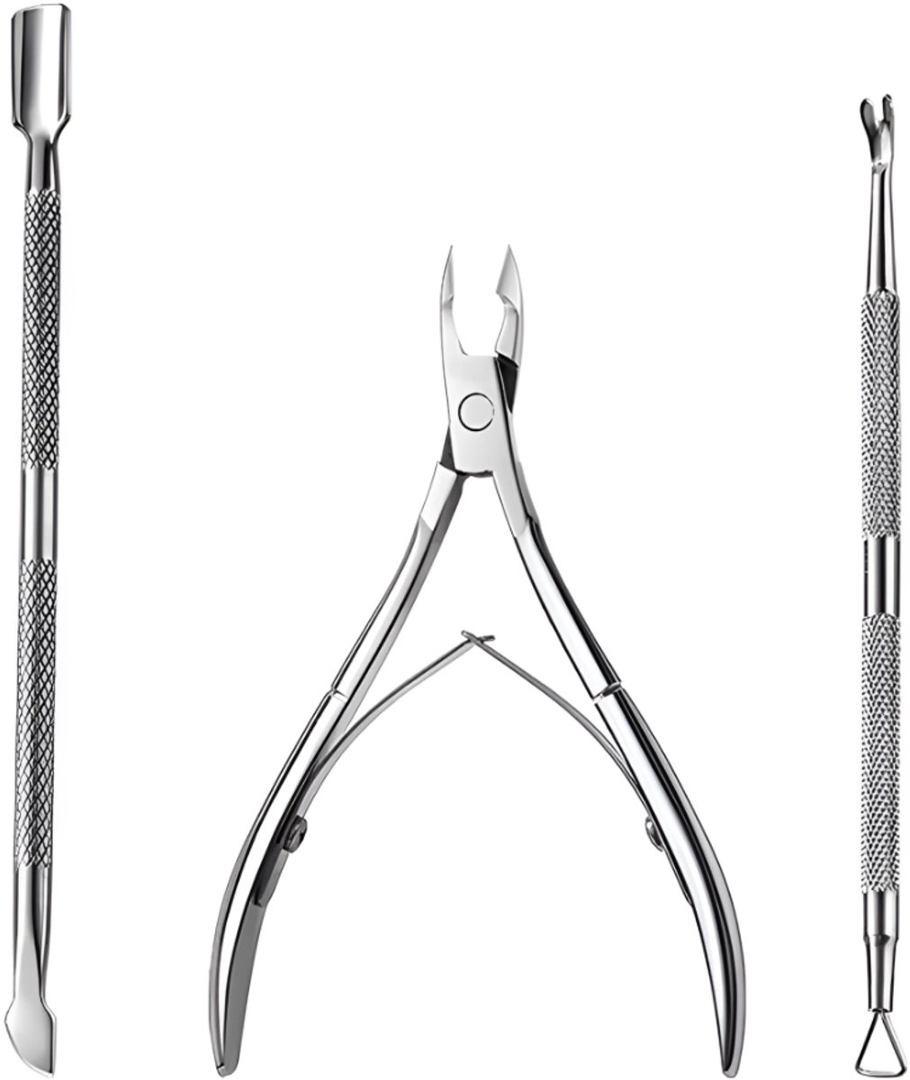 INTER-ESQUE Nagelriem Knipper Set - Nagelriem Verwijderaar - Nagelriem Duwer - Bokkenpootje Nagels - Cuticle Remover - Cuticle Pusher - Zilver