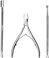 INTER-ESQUE Nagelriem Knipper Set - Nagelriem Verwijderaar - Nagelriem Duwer - Bokkenpootje Nagels - Cuticle Remover - Cuticle Pusher - Zilver