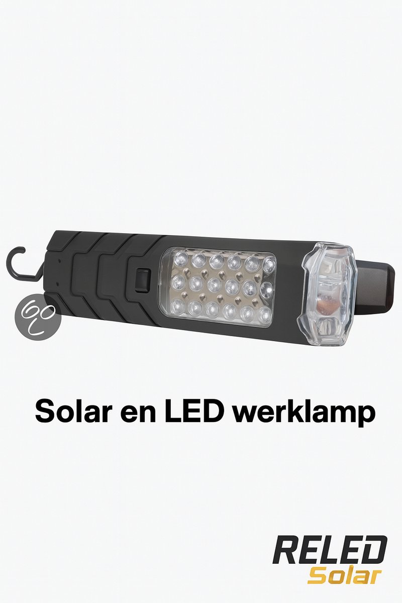RELED Solar & LED Werklamp – 18+5 LED’s – Oplaadbaar via zonnepaneel, netstroom & autoplug – RESOLAR812461