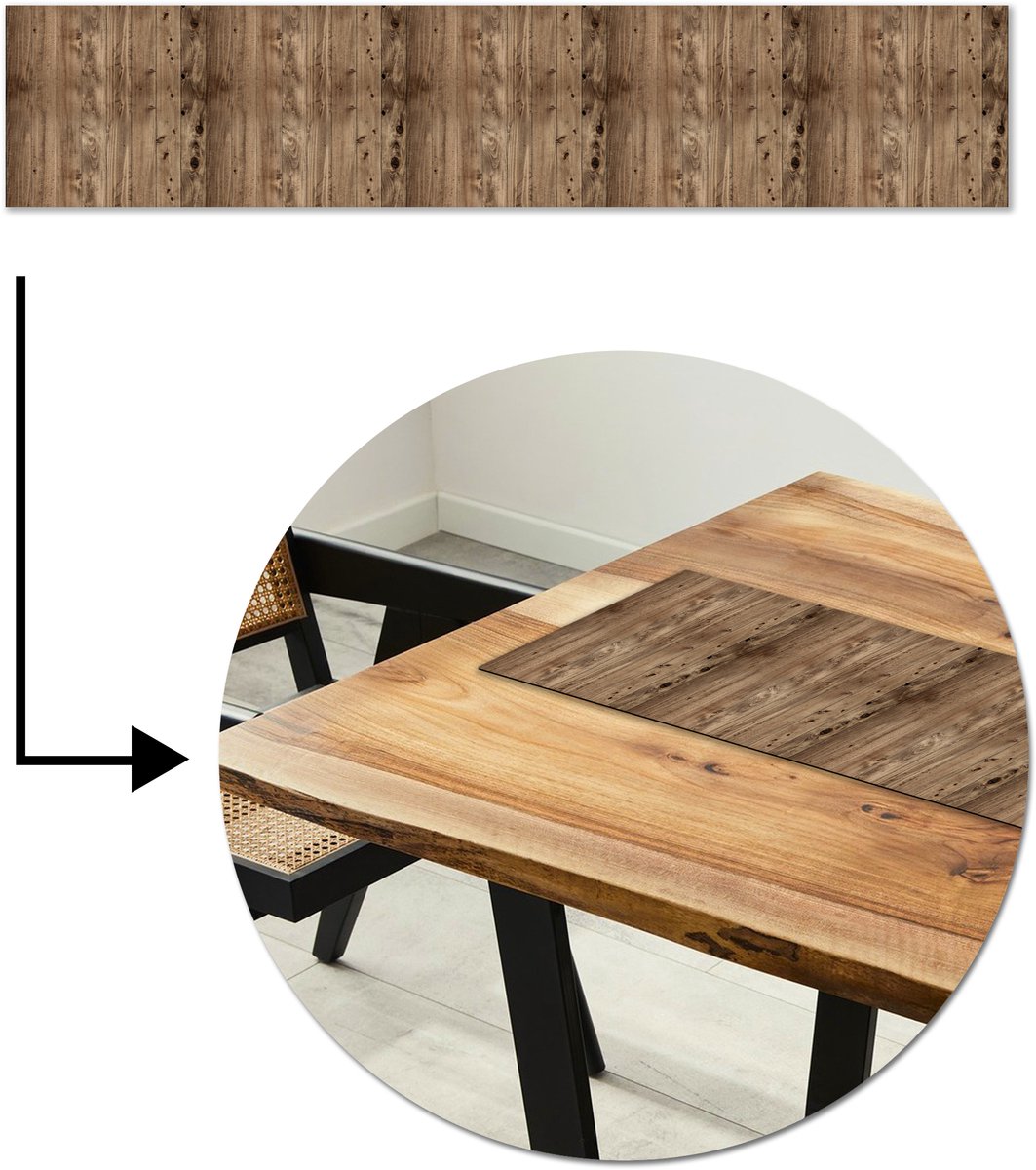 Tafelloper 150x30 cm - Tafelmat vinyl Eikenhout - Patronen - Planken - Tafeldecoratie - Tafelversiering - Keuken decoratie - Tafel versiering
