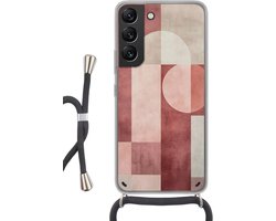 Telefoonhoesje Geschikt voor Samsung Galaxy S22 - Figuren - Abstract - Roze - Siliconen - Crossbody - Backcover met Koord - Telefoonhoesje met koord - Hoesje met touw Telefoonhoesje