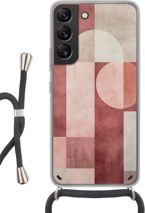 Telefoonhoesje Geschikt voor Samsung Galaxy S22 - Figuren - Abstract - Roze - Siliconen - Crossbody - Backcover met Koord - Telefoonhoesje met koord - Hoesje met touw Telefoonhoesje