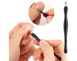 Nagelriemverwijderaar & Nagelriem Duwer In 1 I Nagelriem Snijder I Cuticle Remover I Nagelriem Knipper I Bokkepoot I RVS / Kunststof I Zwart