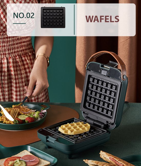 ZYLARO Wafelijzer - 3-in-1 functies - Antiaanbaklaag - Waffle Maker - Mode ontwerp - Tosti-ijzers - Eierwafel machine - smaragdgroen van ZYLARO — afbeelding 5