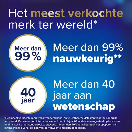 Tekst "Het meest verkochte merk ter wereld" met cirkels die "Meer dan 99%" en "40 jaar aan wetenschap" aangeven.