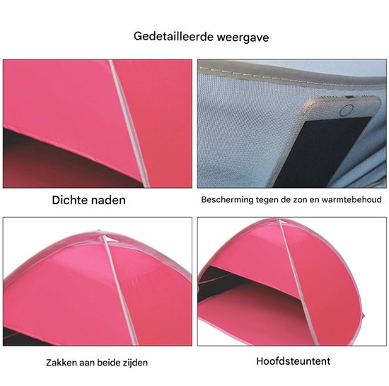 Hoofdsteuntent - Mini opvouwbare luifel - Met telefoonhouder - Bescherming tegen zon en wind - Geschikt voor buitengebruik op het strand - Rood - 80x50x55 cm - 1 stuk van Merkloos — afbeelding 2