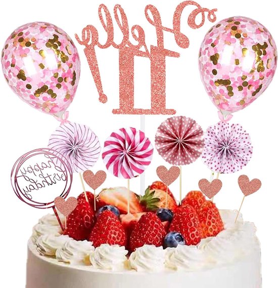 Taartdecoratie voor de 14e verjaardag - Happy 14th Birthday glitter taarttopper voor meisjes